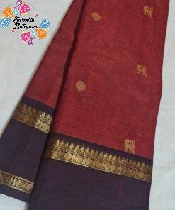 Rust Red With Dark Maroon Border and Antique Gold Zari Border Premium Kanchi Cotton Saree with Rich Pallu Rust Red With Dark Maroon Border and Antique Gold Zari Border Premium Kanchi Cotton Saree with Rich Pallu