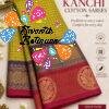 Mustard Yellow Checked Designer Blue And Magenta Zari Border Kanchi Cotton Saree Mustard Yellow Checked Designer Blue And Magenta Zari Border Kanchi Cotton Saree