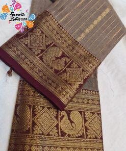Taupe Brown with Deep Maroon and Antique Gold Zari Work Border Premium Kanchi Cotton Saree with Rich Pallu Taupe Brown with Deep Maroon and Antique Gold Zari Work Border Premium Kanchi Cotton Saree with Rich Pallu