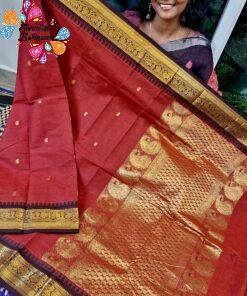 Rust Red With Dark Maroon Border and Antique Gold Zari Border Premium Kanchi Cotton Saree with Rich Pallu Rust Red With Dark Maroon Border and Antique Gold Zari Border Premium Kanchi Cotton Saree with Rich Pallu