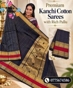 Black With Deep Red Antique Gold Zari Border Premium Kanchi Cotton Saree with Rich Pallu