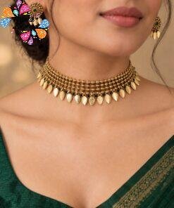 Premium Green Stone Matte Finished Elakkathali Chocker Necklace