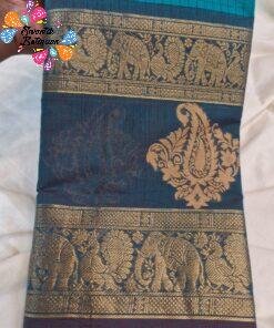 Checked Designer Turquoise Blue With Slate Grey Gold Zari Border Premium Kanchi Cotton Saree with Rich Pallu Checked Designer Turquoise Blue With Slate Grey Gold Zari Border Premium Kanchi Cotton Saree with Rich Pallu