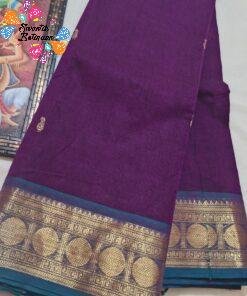Deep Purple And Teal Blue Gold Zari Border Premium Kanchi Cotton Saree with Rich Pallu
