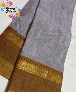 Dusty Lavender And Brown With Gold Zari Border Premium Kanchi Cotton Saree with Rich Pallu