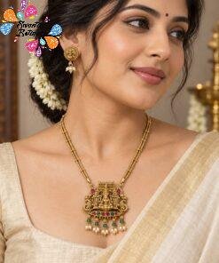 Lakshmi Designer White With Green Pearl Mixed Matte Finished Necklace