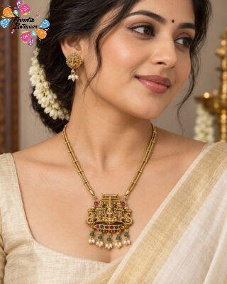 Lakshmi Designer White With Green Pearl Mixed Matte Finished Necklace