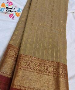 Golden Beige with Rust Maroon Border and Antique Gold Zari Work Premium Kanchi Cotton Saree with Rich Pallu