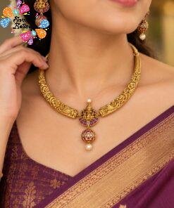 Lakshmi Designer White Pearl With Pink And White Stone Matte Finished Necklace