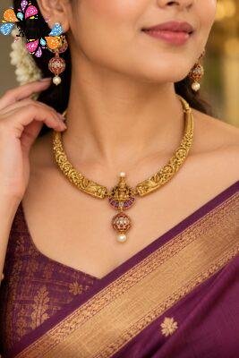Lakshmi Designer White Pearl With Pink And White Stone Matte Finished Necklace