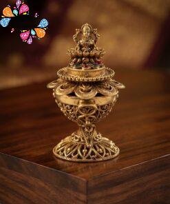 Lakshmi Designer Pink And Green Stone Mixed Matte Finished Kum Kum Boxes