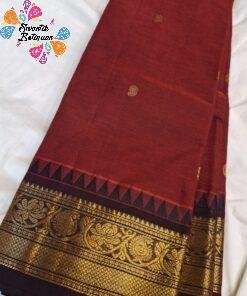 Rust Red With Dark Maroon Border and Antique Gold Zari Border Premium Kanchi Cotton Saree with Rich Pallu