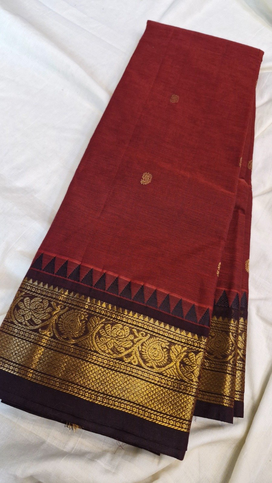 Rust Red With Dark Maroon Border and Antique Gold Zari Border Premium Kanchi Cotton Saree with Rich Pallu Rust Red With Dark Maroon Border and Antique Gold Zari Border Premium Kanchi Cotton Saree with Rich Pallu - Image 2