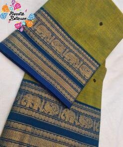 Bright Olive Green With Royal Blue Premium Chettinad Cotton Saree