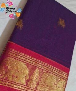 Alternative view of Deep Purple And Rani Pink Gold Zari Border Premium Kanchi Cotton Saree with Rich Pallu