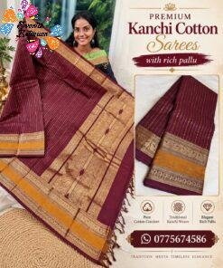 Deep Maroon And Yellow With Gold Zari Border Premium Kanchi Cotton Saree with Rich Pallu