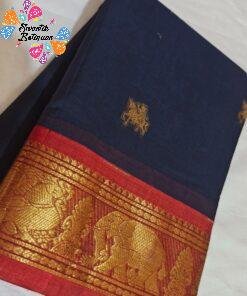 Black And Maroon With Gold Zari Border Premium Kanchi Cotton Saree with Rich Pallu Black And Maroon With Gold Zari Border Premium Kanchi Cotton Saree with Rich Pallu