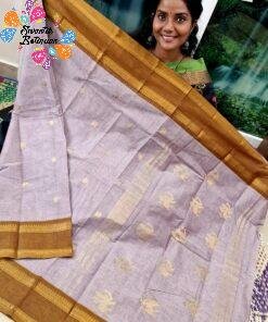 Dusty Lavender And Brown With Gold Zari Border Premium Kanchi Cotton Saree with Rich Pallu Dusty Lavender And Brown With Gold Zari Border Premium Kanchi Cotton Saree with Rich Pallu