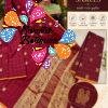 Burgundy Wine And Gold Checks With Peacock Designer Premium Kanchi Cotton Saree with Rich Pallu