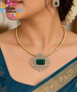 Premium Green Diamond Designer White Ad Stone Matte Finished Necklace