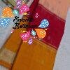 Light Peach With Maroon And Yellow Multicolour Saree with Butta Designe Gold Border Premium Semi Silk Saree