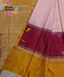 Light Peach With Maroon And Yellow Multicolour Saree with Butta Designe Gold Border Premium Semi Silk Saree Light Peach With Maroon And Yellow Multicolour Saree with Butta Designe Gold Border Premium Semi Silk Saree