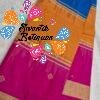 Gold Floral Buttas Designer Royal Blue With Rust Orange And Rani Pink Multicolour Saree Gold Border Premium Semi Silk Saree