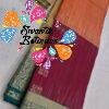 Floral Butta Designer Olive Green With Peach Orange And Deep Wine and Peacock Blue Multicolour Saree with Gold Border Premium Semi Silk Saree