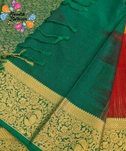 Floral Butta Designer Olive Green With Peach Orange And Deep Wine and Peacock Blue Multicolour Saree with Gold Border Premium Semi Silk Saree Floral Butta Designer Olive Green With Peach Orange And Deep Wine and Peacock Blue Multicolour Saree with Gold Border Premium Semi Silk Saree