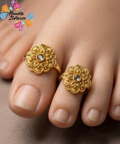Flower Designer White Stone Antique Gold Plated Toe Rings