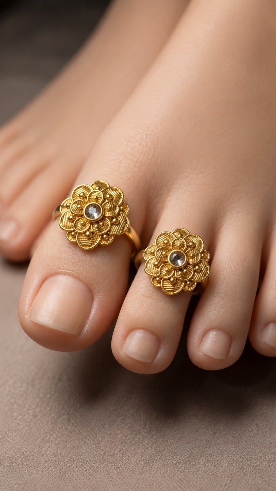 Flower Designer White Stone Antique Gold Plated Toe Rings Flower Designer White Stone Antique Gold Plated Toe Rings