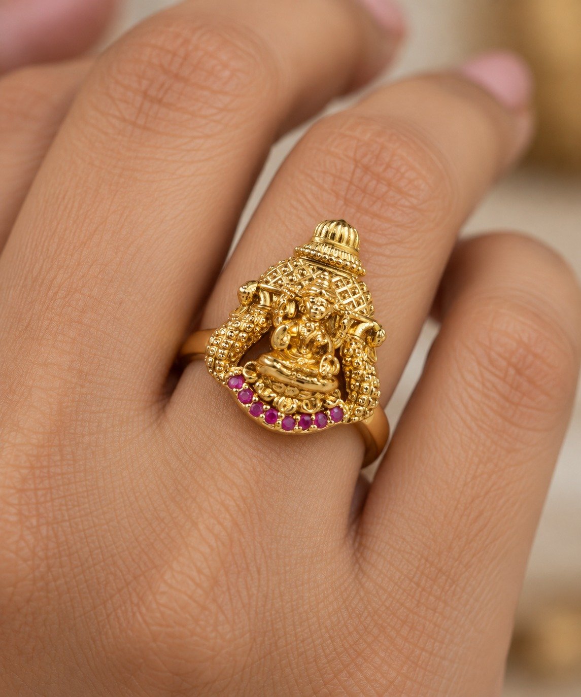 Lakshmi Designer Pink Stone Matte Finished Ring Lakshmi Designer Pink Stone Matte Finished Ring