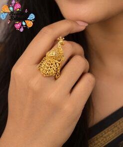 Peacock Designer White Stone Mixed Matte Finished Ring