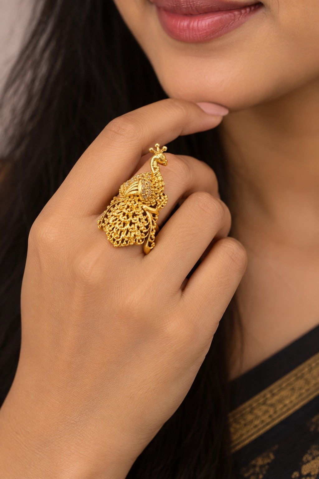 Peacock Designer White Stone Mixed Matte Finished Ring Peacock Designer White Stone Mixed Matte Finished Ring