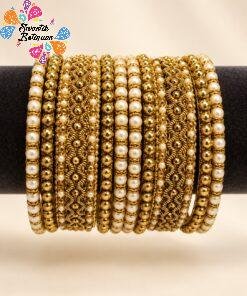 Alternative view of Floral Designer White And Gold Pearl Mixed Oxidised Gold Bangles