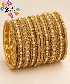 Alternative view of Floral Designer White Stone Mixed Oxidised Gold Bangles