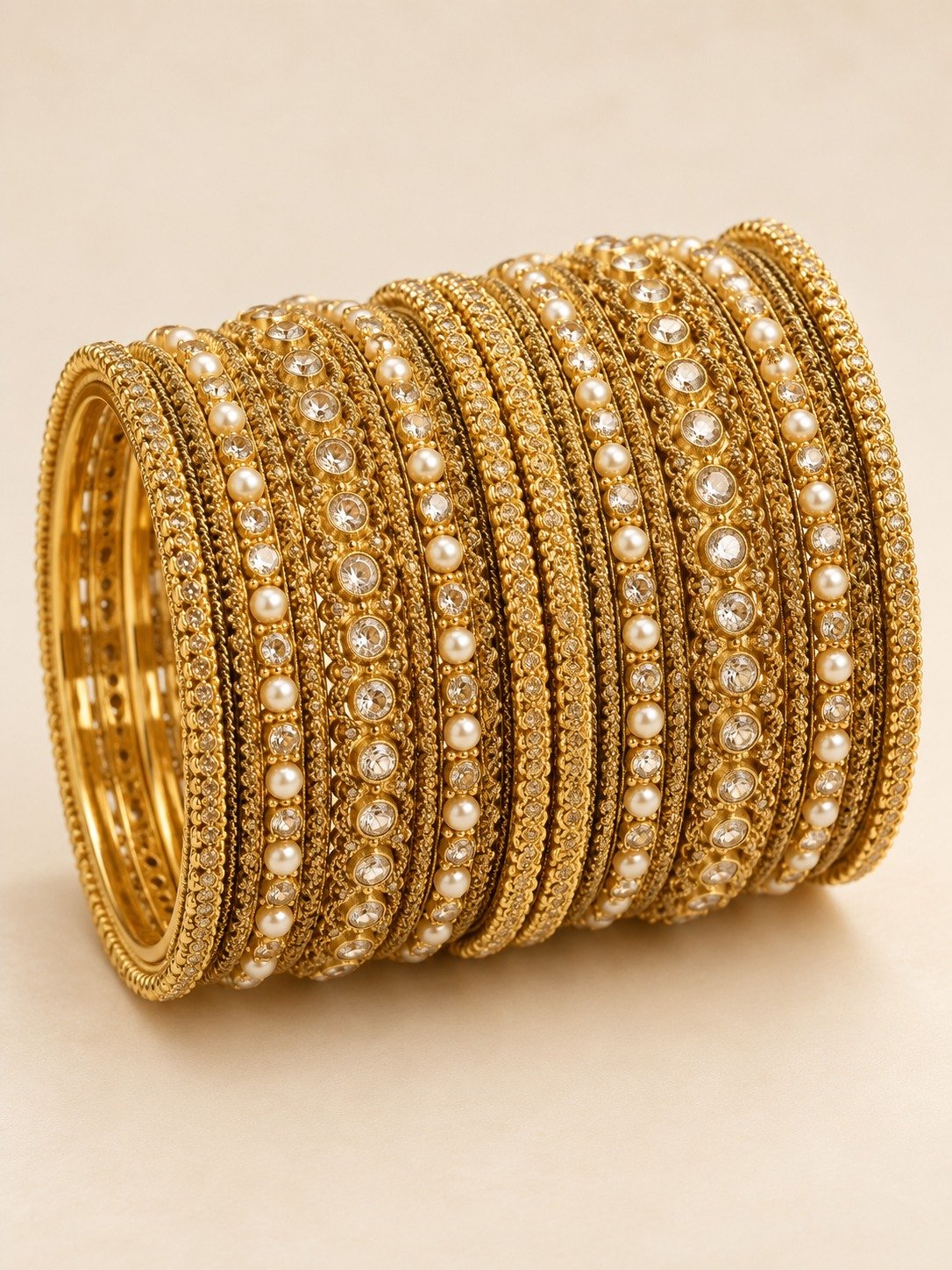 Floral Designer White Stone Mixed Oxidised Gold Bangles Floral Designer White Stone Mixed Oxidised Gold Bangles - Image 2