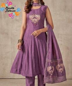 Premium Dusty Mauve Purple Lotus Embroidery Designer Ready Made Shalwar Suit
