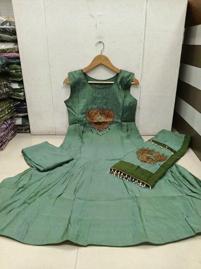 Premium Dusty Sage Green Lotus Embroidery Designer Pure Heavy Mul Chanderi Ready Made Shalwar Suit Premium Dusty Sage Green Lotus Embroidery Designer Pure Heavy Mul Chanderi Ready Made Shalwar Suit - Image 3