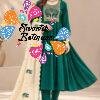 Deer Designer Mul Chanderi Embroidery Work Dark Green And Golden Beige Ready Made Shalwar Suit
