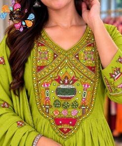Floral Embroidery Work Designer Lime Green Ready Made Shalwar Suit