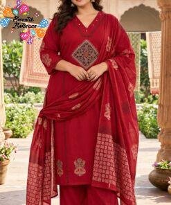 Floral Designer Deep Crimson Red And Black Mixed Premium Pure Heavy Dhabu Cotton Plus Size Ready Made Shalwar Suit