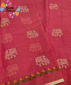 Deep Raspberry Pink With White Elephant Embroidered Designer Pure Cotton Saree Deep Raspberry Pink With White Elephant Embroidered Designer Pure Cotton Saree