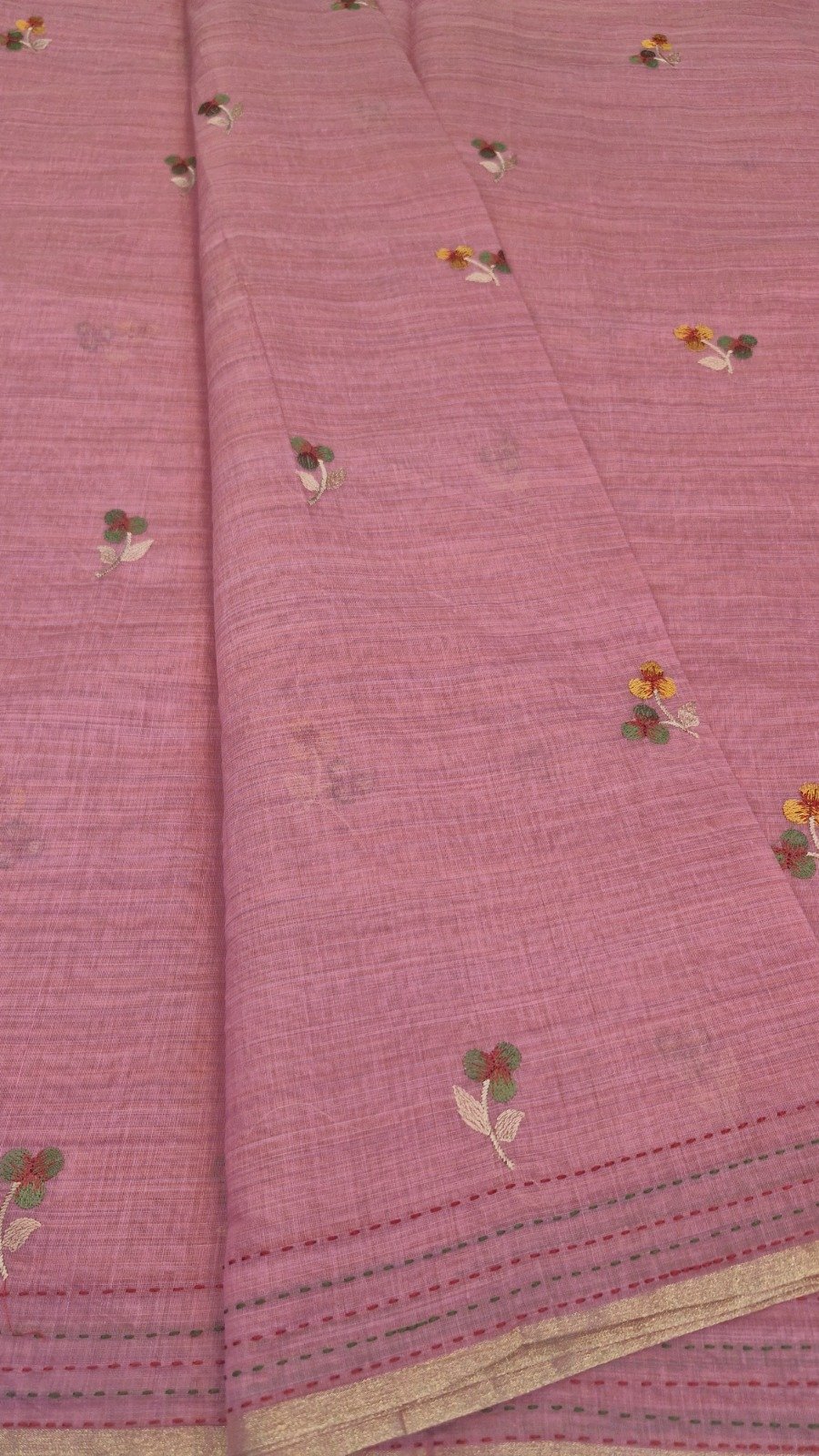 Floral Designer Dusty Rose Pink Premium Embroider Linen Cotton Saree Floral Designer Dusty Rose Pink Premium Embroider Linen Cotton Saree - Image 5