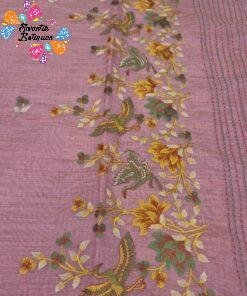 Floral Designer Dusty Rose Pink Premium Embroider Linen Cotton Saree