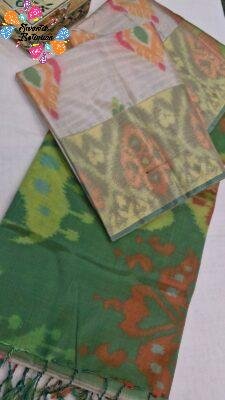 Light Silver Grey with Green Contrast Pallu and Multicolour Floral Designer Premium Soft Silk Saree