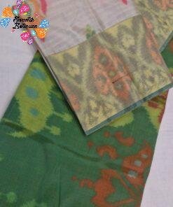 Light Silver Grey with Green Contrast Pallu and Multicolour Floral Designer Premium Soft Silk Saree