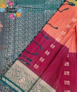 Floral Butta Designer Olive Green With Peach Orange And Deep Wine and Peacock Blue Multicolour Saree with Gold Border Premium Semi Silk Saree Floral Butta Designer Olive Green With Peach Orange And Deep Wine and Peacock Blue Multicolour Saree with Gold Border Premium Semi Silk Saree